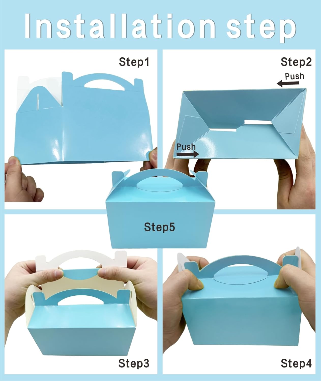 30-Pack Sky Blue Gable Treat Boxes with Handles - 6" Pop-Up Party Favor Gift Boxes for Birthday, Wedding, Baby Shower, Eco-Friendly Candy, Cookie, Goodie Bags for Kids, Bachelorette Decor