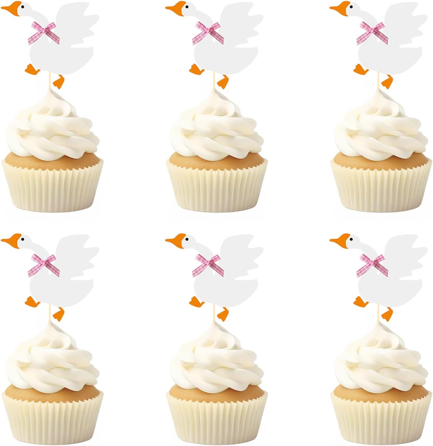 12PCS Silly Goose Cupcake Toppers, Funny Goose Birthday Cake Decorations White Goose Baby Shower Theme Decorations Party Supplies for Baby Boy Girls Birthday Party Decorations
