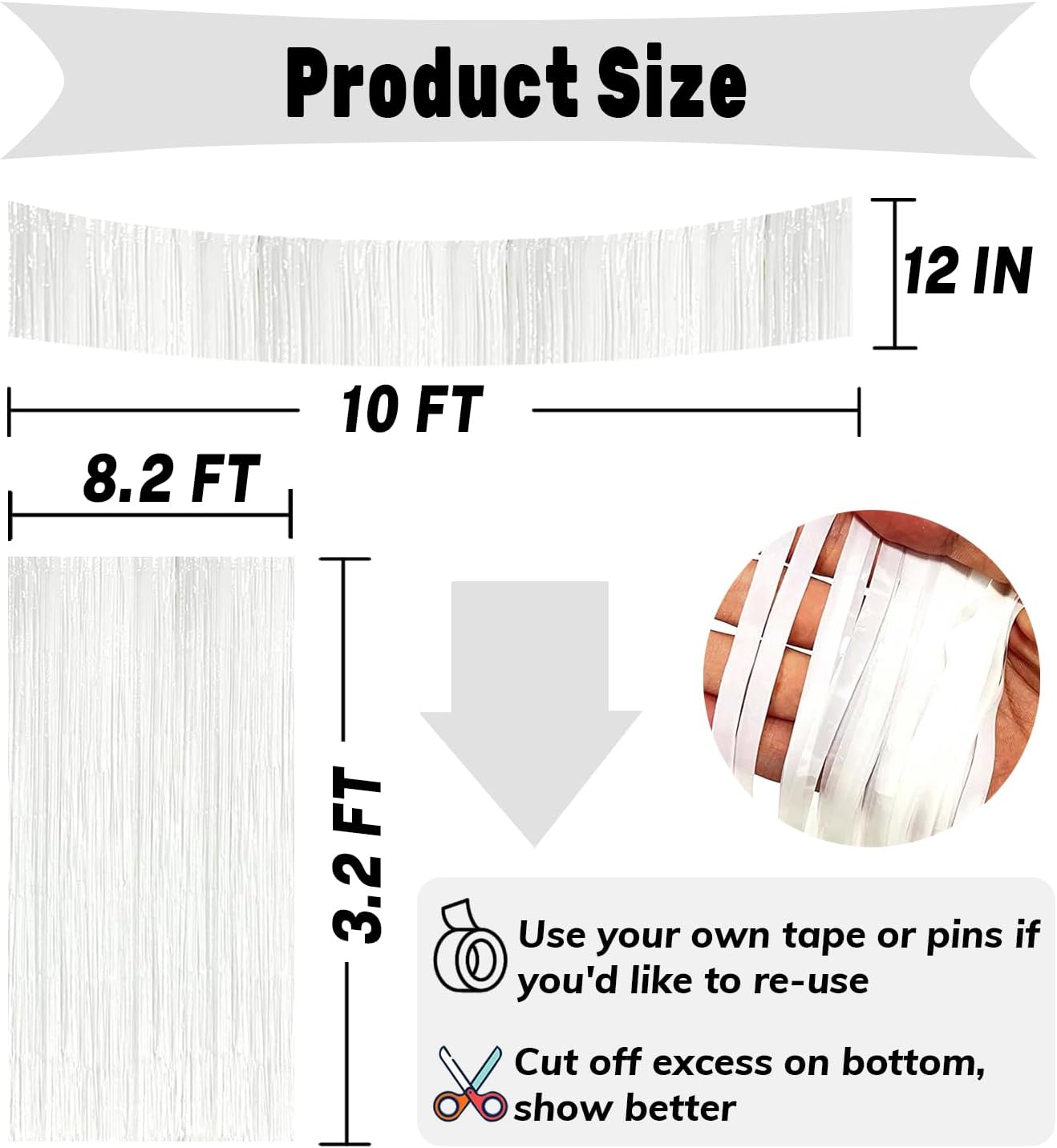 4P Metallic Foil Fringe Tinsel Streamer Banner Table Skirts for Rectangle Tables Backdrop Garland Curtains for Parade Floats Wedding Graduation Anniversary Birthday Parties Decoration (Makaron White)