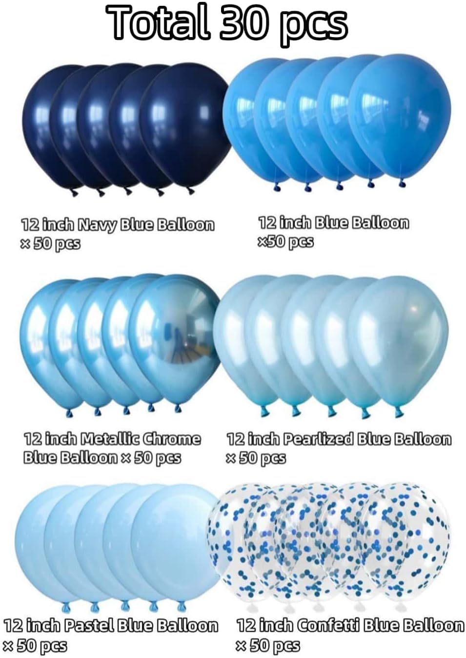 300 Pcs Blue Balloons 12 Inch Different Shades of Blue Party Balloon Set, Suitable for Wedding, Graduation, Birthday Party Various Event Decorations
