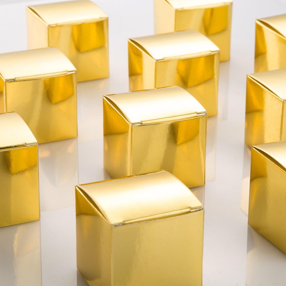 AWELL Gold Gift Candy Box Bulk 2x2x2 inch Small Party Favor Box, Gold Glitter, Pack of 50