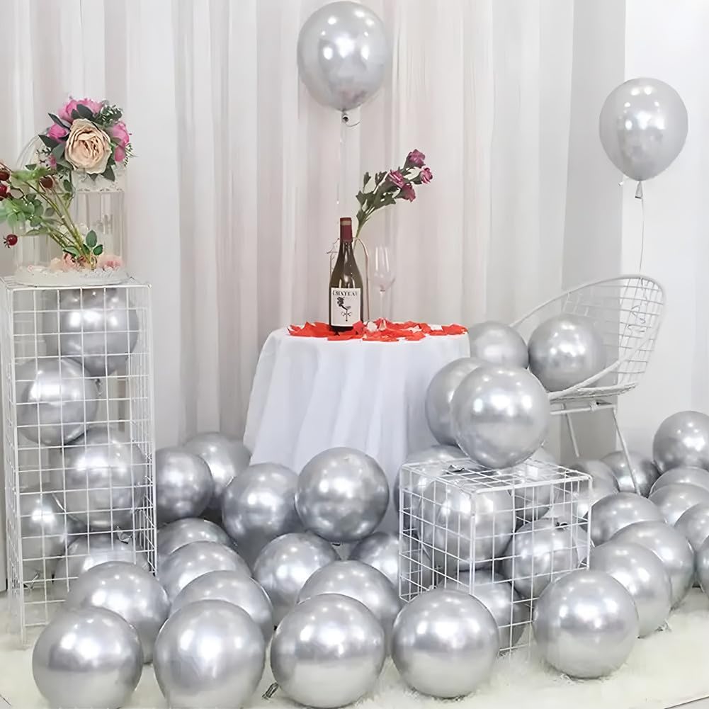 400 Pack Silver Balloons 5 Inch Metallic Chrome Silver Latex Small Balloon for Birthday Wedding Bridal Baby Shower Supplies Graduation Party Decorations
