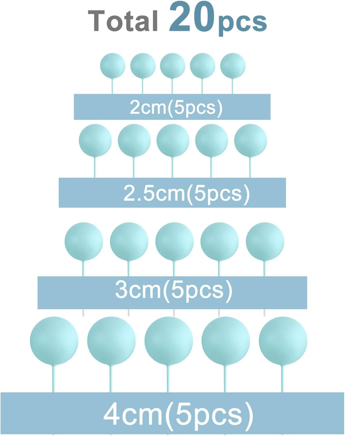 ASTARON 20 Pcs Ball Cake Topper Decorations Mini Balloons Cake Topper Sticks Light Blue Balls Cake Picks Cake Topper Balls Cake Decorations for Wedding Birthday Cake Decorations