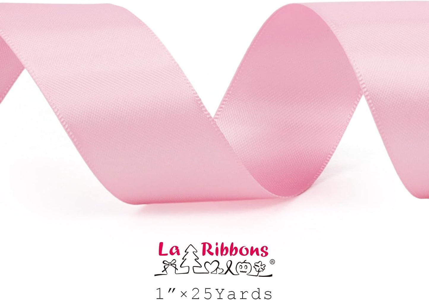 LaRibbons 1 Inch 25 Yard Double Faced Satin Ribbon,Rose Pink Satin Craft Fabric Ribbon for Gift Wrapping Floral Bouquets Wedding Party Decoration