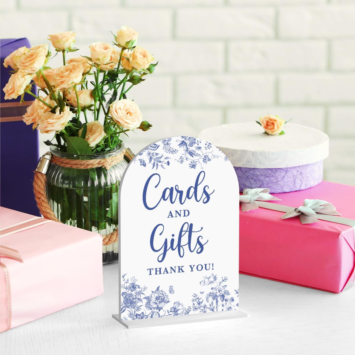 Acrylic Wedding Signs, Dusty Blue Wedding Decor, Blue Weddings Decor, Cards and Gifts Signs for Reception, Modern Calligraphy Arch Acrylic Table Top Sign for Weddings Parties Dinners (White)