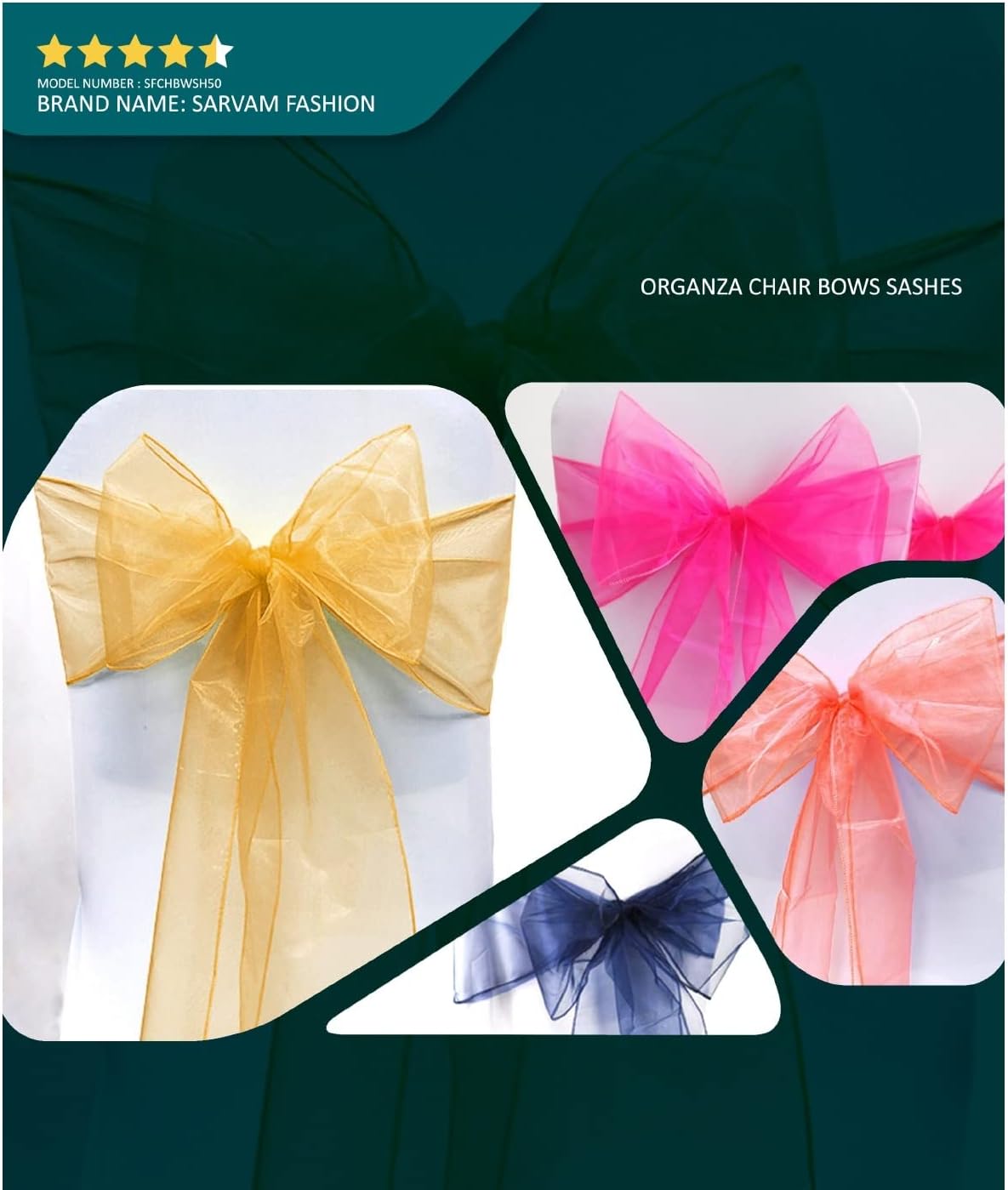 Organza Chair Bow Sash Décor Bows Sashes for Wedding Reception Events Banquets Decoration - (Pack of 25, Yellow)