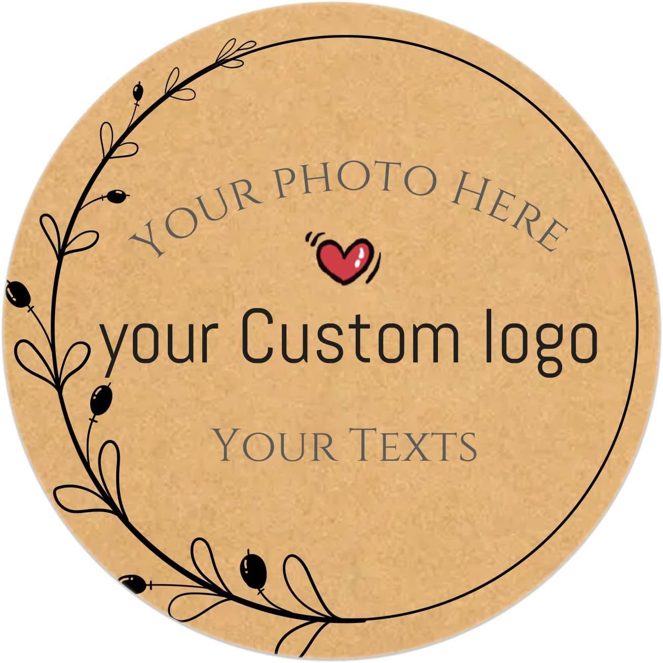 100pcs Personalized Stickers Labels Custom Business Logo Stickers Kraft Paper Labels in Circle, Rectangle, Square, Oval, in 1.5",2", 2.5“, 3”, 4" (Round)