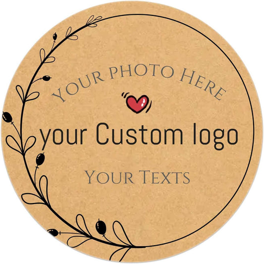 100pcs Personalized Stickers Labels Custom Business Logo Stickers Kraft Paper Labels in Circle, Rectangle, Square, Oval, in 1.5",2", 2.5“, 3”, 4" (Round)