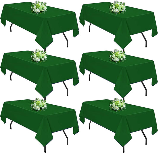 Hunter Green 6 Pack Polyester Table Cloth 60 x 126 Inch, Rectangle Tablecloths for 6 Foot Tables Washable Table Cloth for Party Wedding