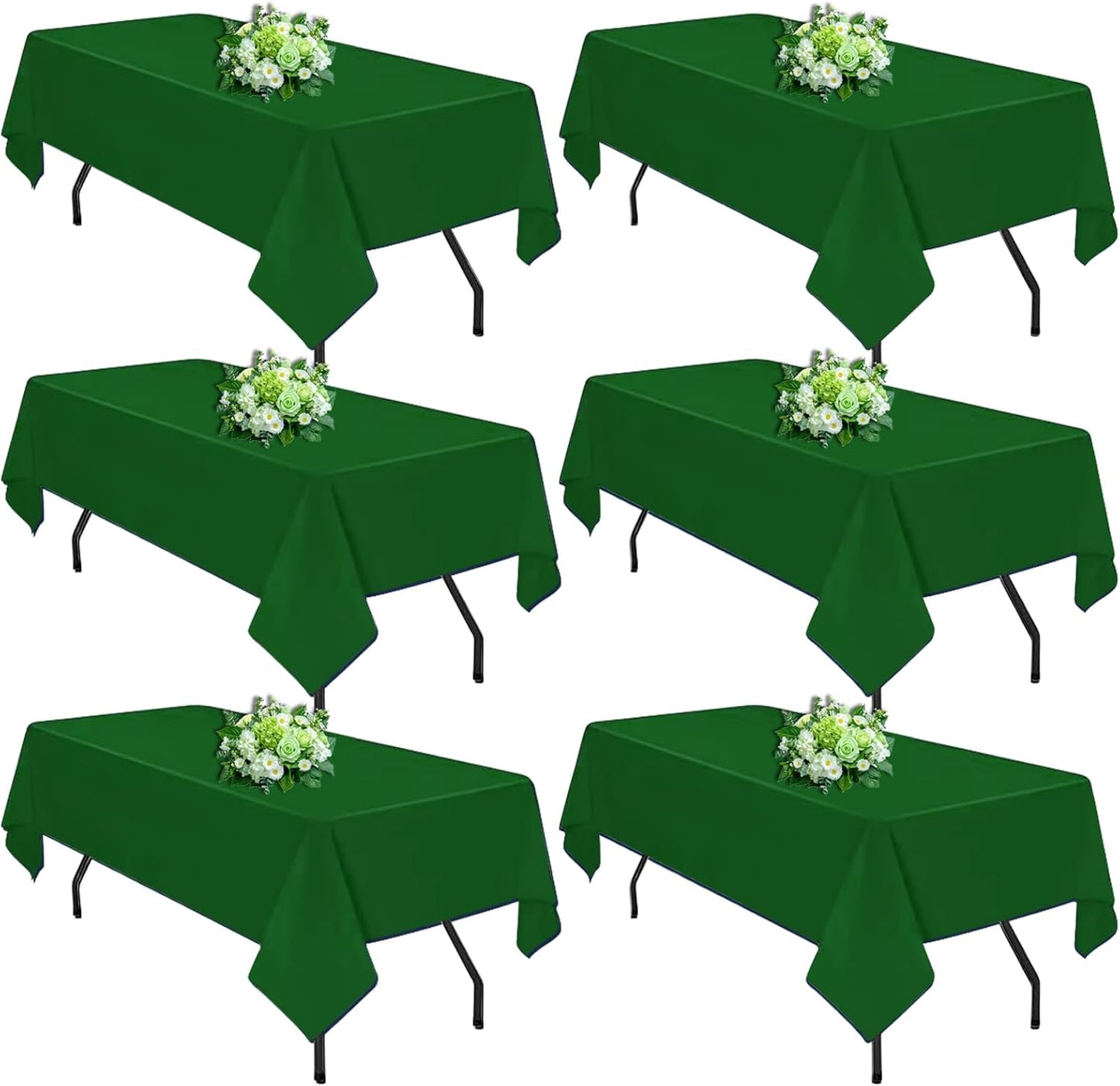 Hunter Green 6 Pack Polyester Table Cloth 60 x 84 Inch, Rectangle Tablecloths for 6 Foot Tables Washable Table Cloth for Party Wedding