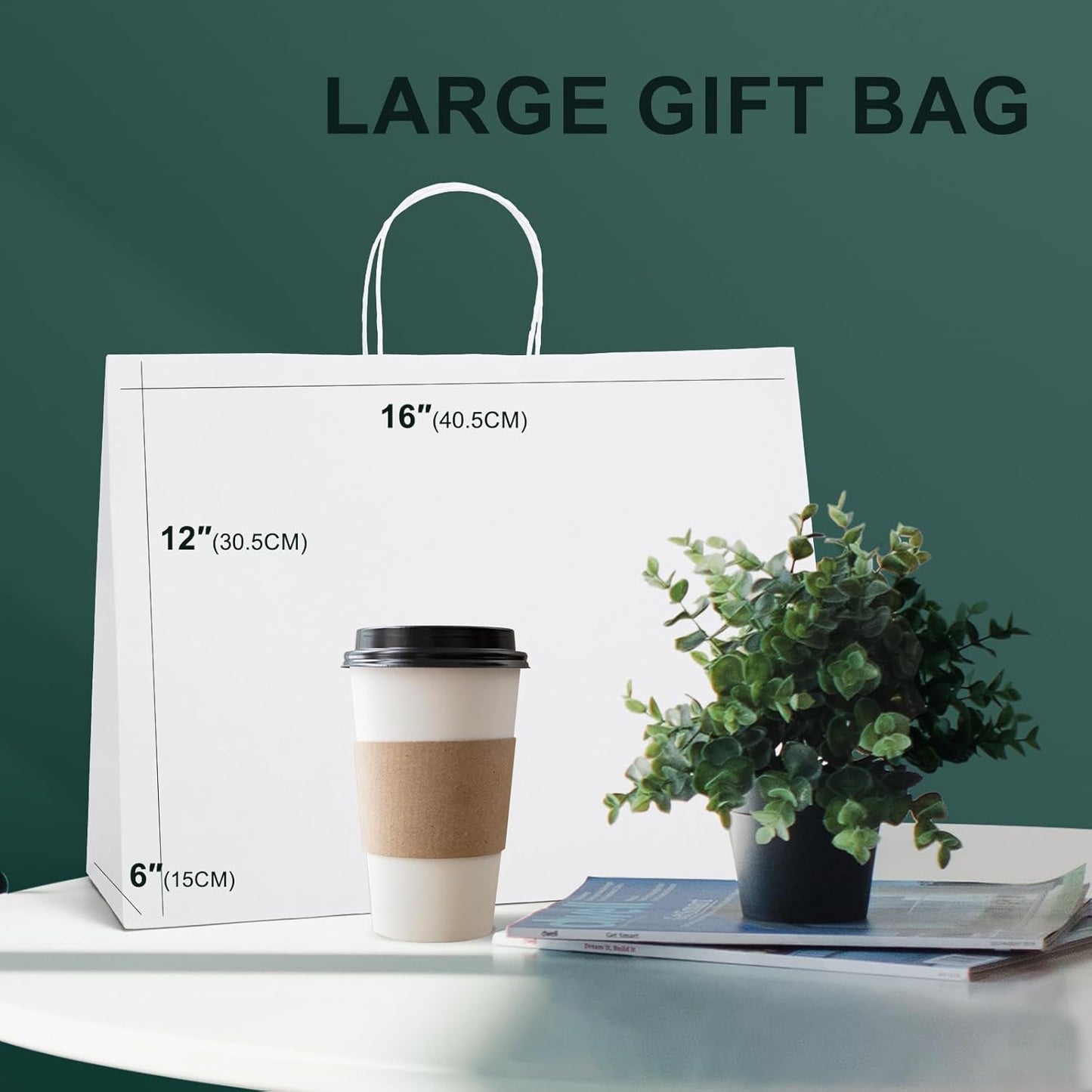 METRONIC Paper Gift Bags 16x6x12'' 100Pcs White Paper Bag with Handles Bulk for Small Business, Birthday Wedding Party Favor