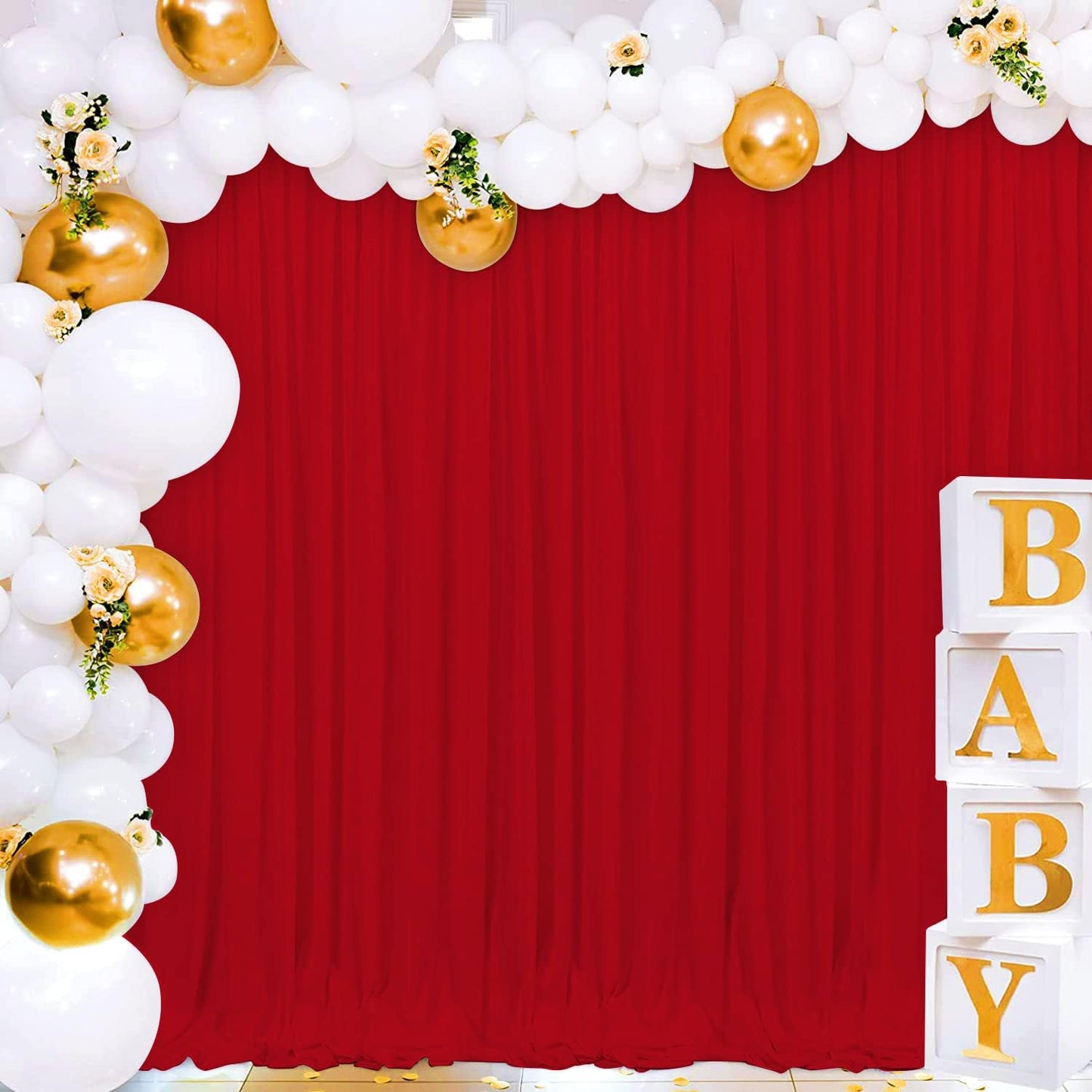 Joydeco Christmas Red Backdrop Curtain for Parties, Photography Backdrop Drapes for Wedding Background Decorations, Wrinkle Free 5ft x 10ft Set of 2 Panels Curtains with Rod Pockets