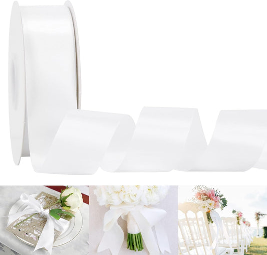 HUIHUANG White Satin Ribbon 1-1/2 inch Double Face Satin Ribbon Christmas Gift Wrapping Ribbons for Crafts Gifts Bows Making Floral Bouquet Wedding Invitations Decor Party Favor and Craft Supplies