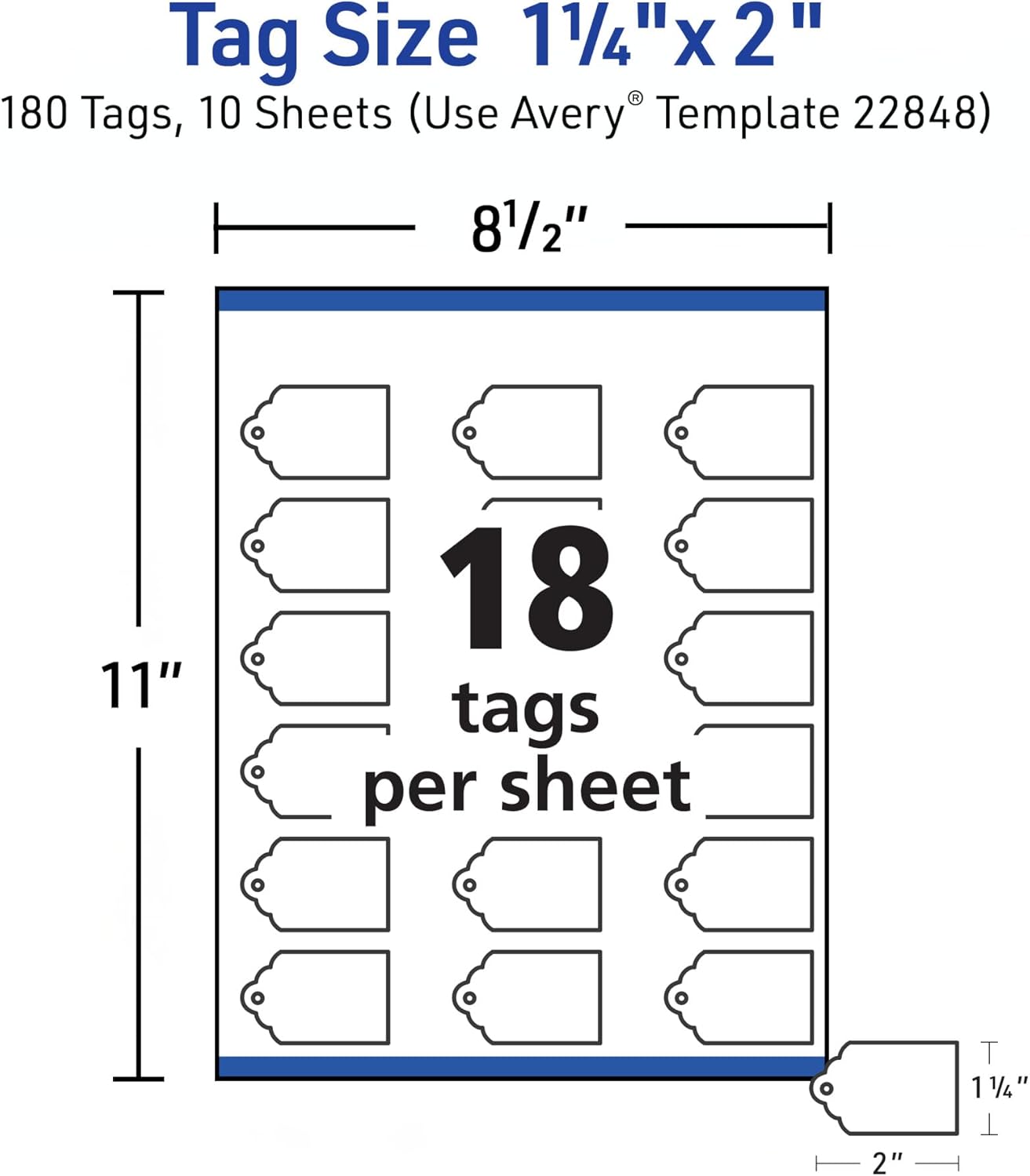 Avery Scalloped Printable Tags, Sure Feed Technology, 2" x 1.25", White, Includes String, Laser/Inkjet Printable, 180 Total, Great for Branding, Gifts, Merchandising, and More (22848)