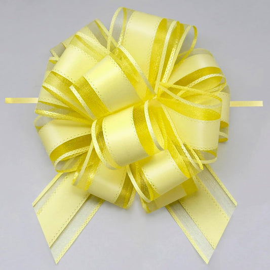 6 Pieces Large Pull Bows, 6 inches, Floral, Yellow, Organza, Wedding, Baby Shower, Bridal Shower, DECORATIVE RIBBON TRIM, 6 Count