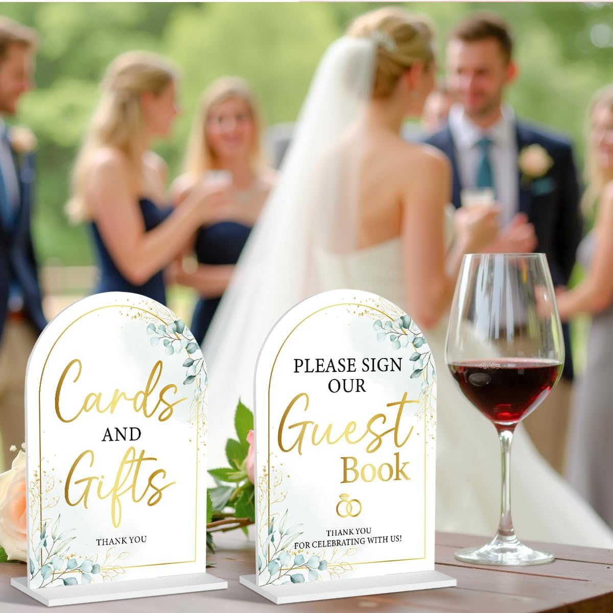 2-Piece Acrylic Wedding Sign Set for Ceremony & Reception - 5x7 Inch White Guest Book, Cards & Gifts, Please Sign Our Guest Book - Wedding Decor Bundle