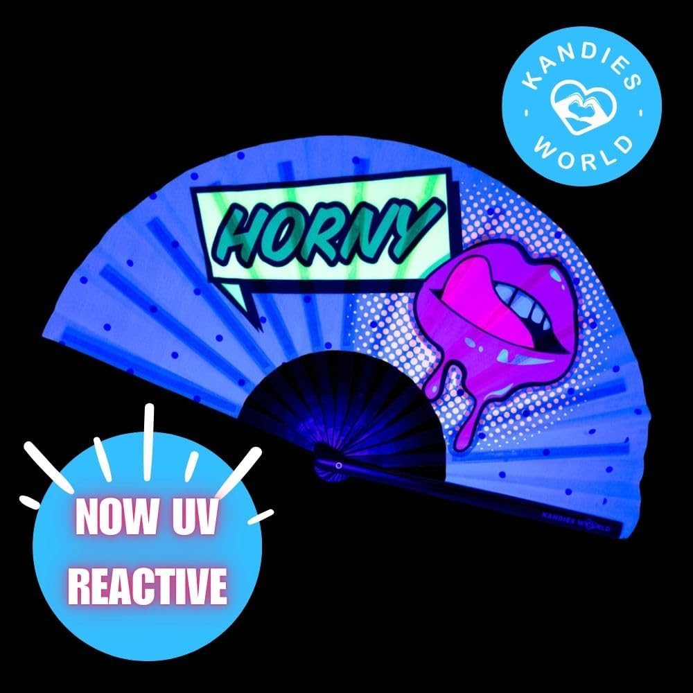 Kandies World Custom Festival Folding Hand Fan - Unique Designs, Made of Bamboo, Clacking Sound, Lightweight - Perfect Rave and Festival Accessory!