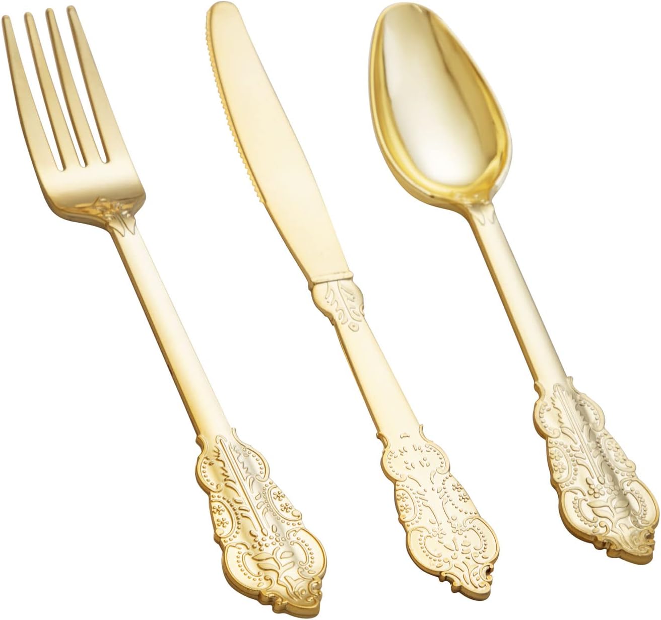 NOCCUR 180PCS Gold Plastic Cutlery Set - Gold Plastic Silverware Disposable - Include 60 Forks, 60 Spoons, 60 Knives - Perfect for Wedding/Fall Party/Thanksgiving
