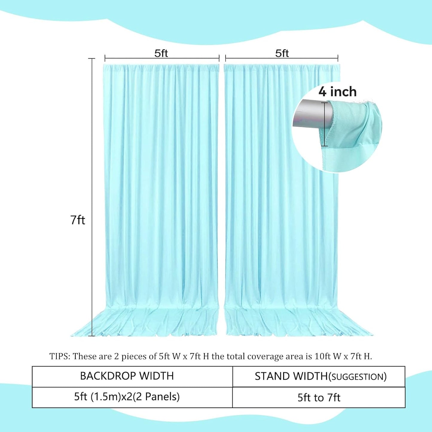 2 Panels Lake Blue Backdrop Curtain, 10 x 7 Feet Background Curtains for Parties, Weddings, Baby Showers, Bachelorette Halloween, Christmas Birthday Party Photoshoot Backdrop Curtains Decorations