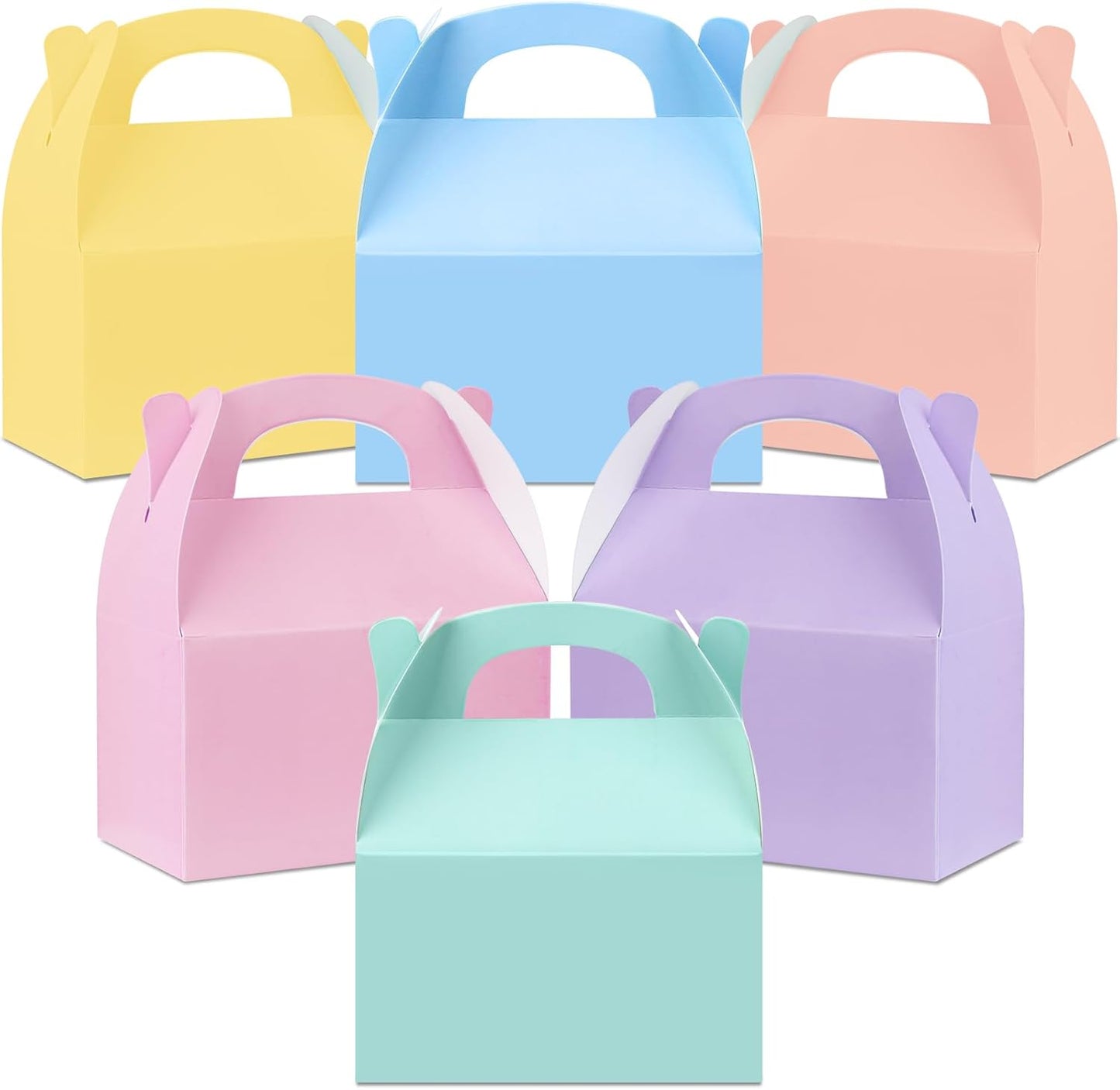 24 Pcs Pastel Party Favor Treat Boxes, Colorful Paper Candy Gift Gable Boxes for Party Favors, Pastel Goodie Box for Birthday Wedding Spring Easter Parties Supplies Decorations, 6 x 3.5 x 3 Inches