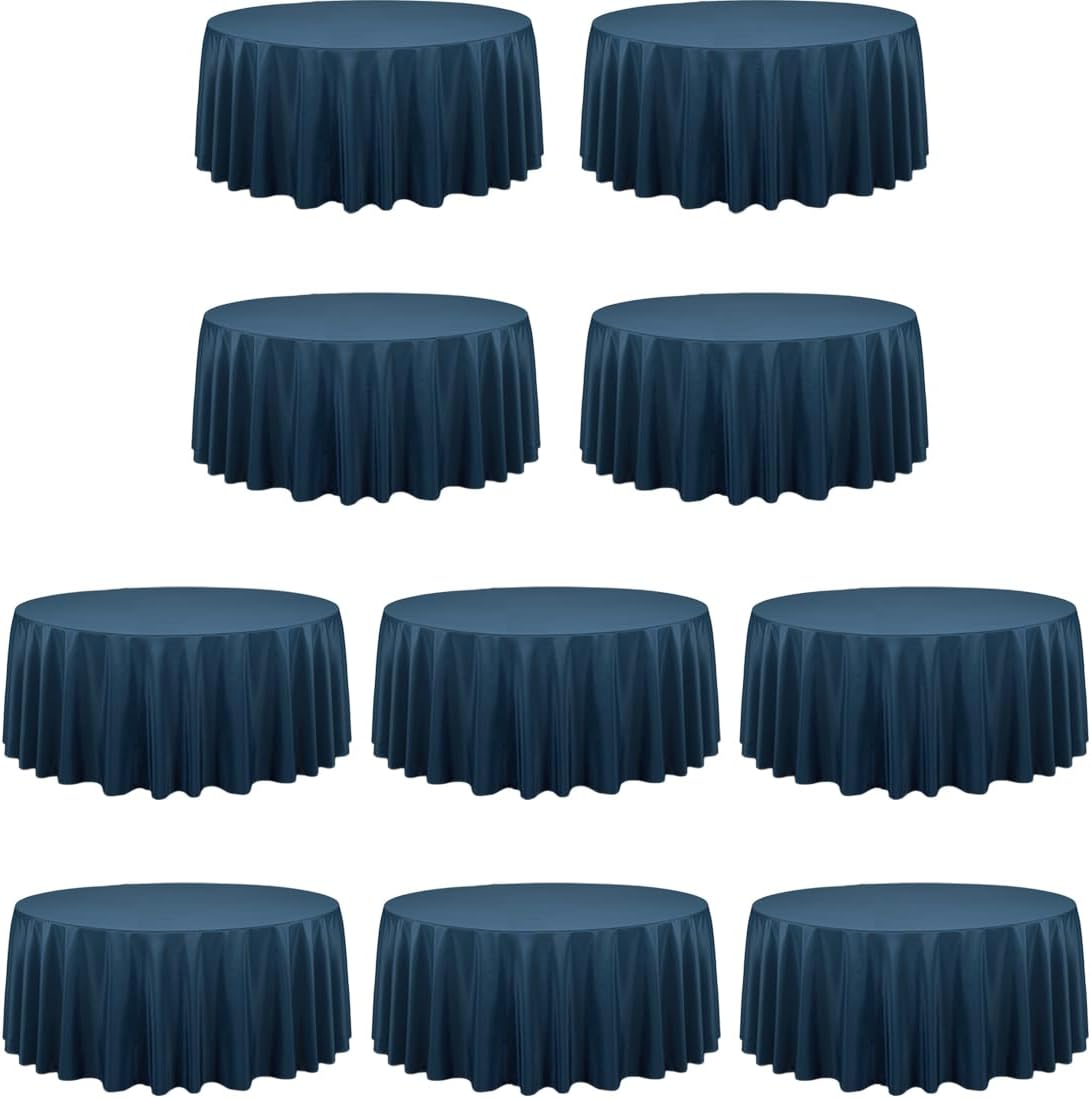 LTC LINENS 10 Pack 120 Inch Round Tablecloth Navy Blue - Bulk for 60 Inch Round Table Floor Length - Washable, Wrinkle Resistant Polyester Fabric Cloth for Parties