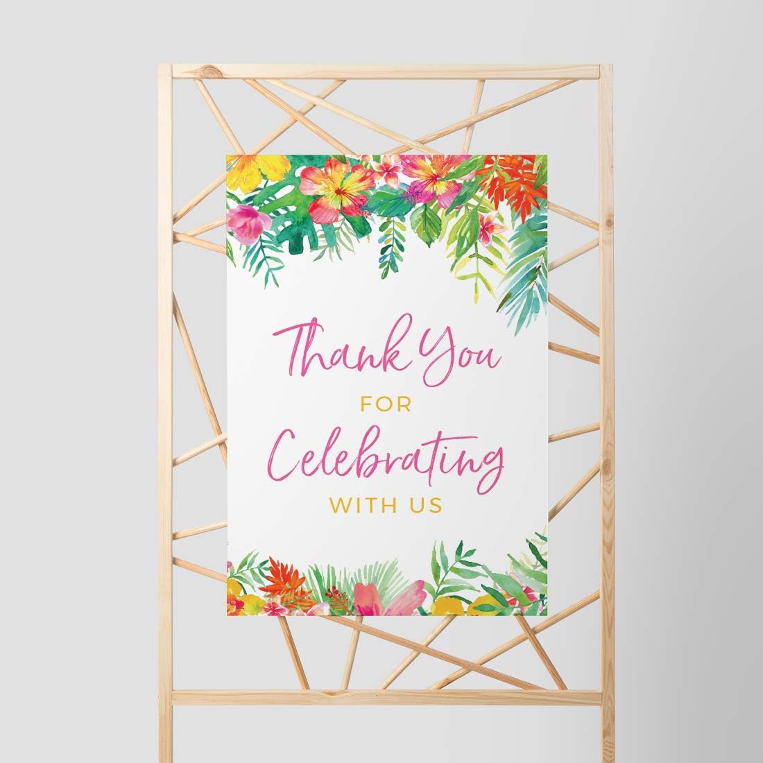 Andaz Press Extra Large Wedding Easel Board Party Sign, 12x18-inch, Tropical Leaves Plants Flowers, Thank You for Celebrating With Us, 1-Pack