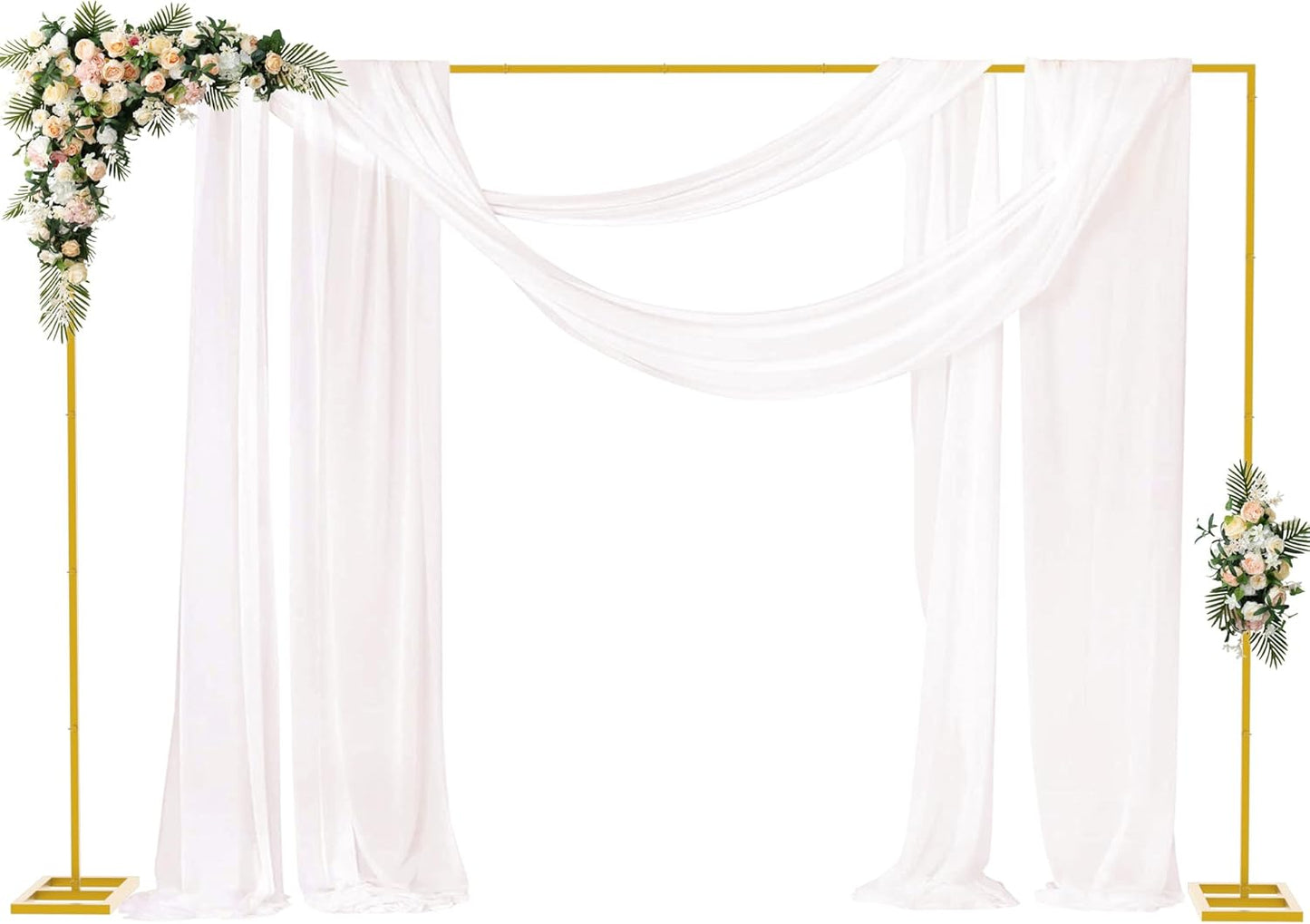 Fomcet 6.6FT x 10FT Backdrop Stand Heavy Duty with Base Gold Pipe and Drape Square Backdrop Stand Adjustable Portable Metal Arch Frame for Wedding Baby Shower Birthday Parties Banquet Decorations