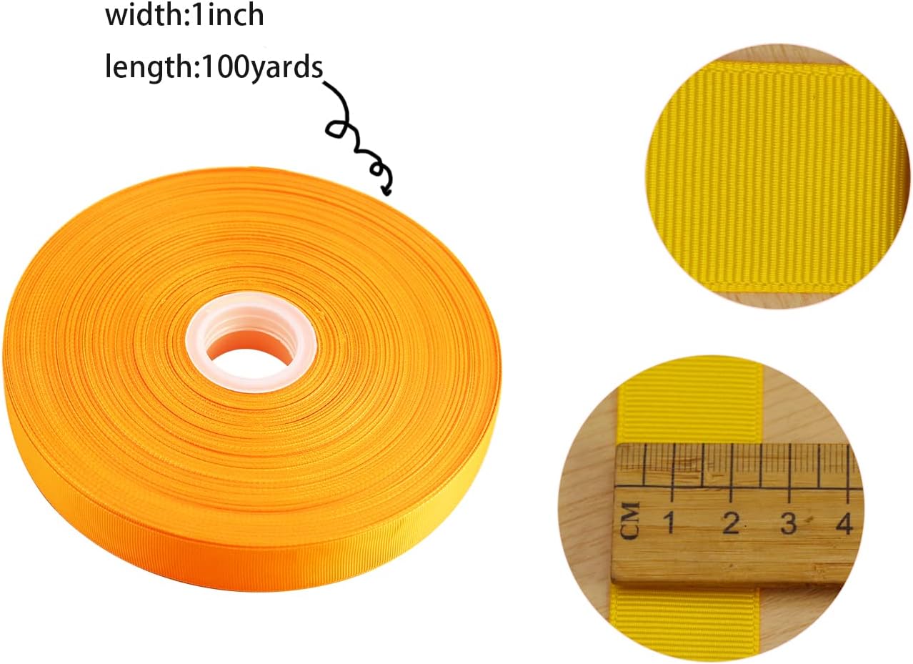 Jesep One Roll 100 Yards Soild Grosgrain Ribbon Boutique Gift Wrapping Package Ribbon, DIY Crafts Bow Hair Headband Accessories Assorted Ribbon #642 (1" 25mm, Gold)
