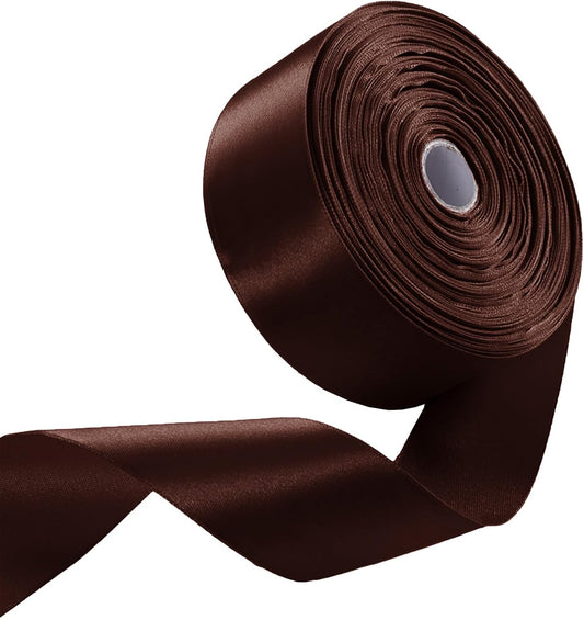 1-1/2" x 50 Yards Brown Satin Ribbon Single Faced Fabric Ribbons for Gift Wrapping, Crafting, Floral Arrangements, Flower Bouquet, Wedding, Home Decor