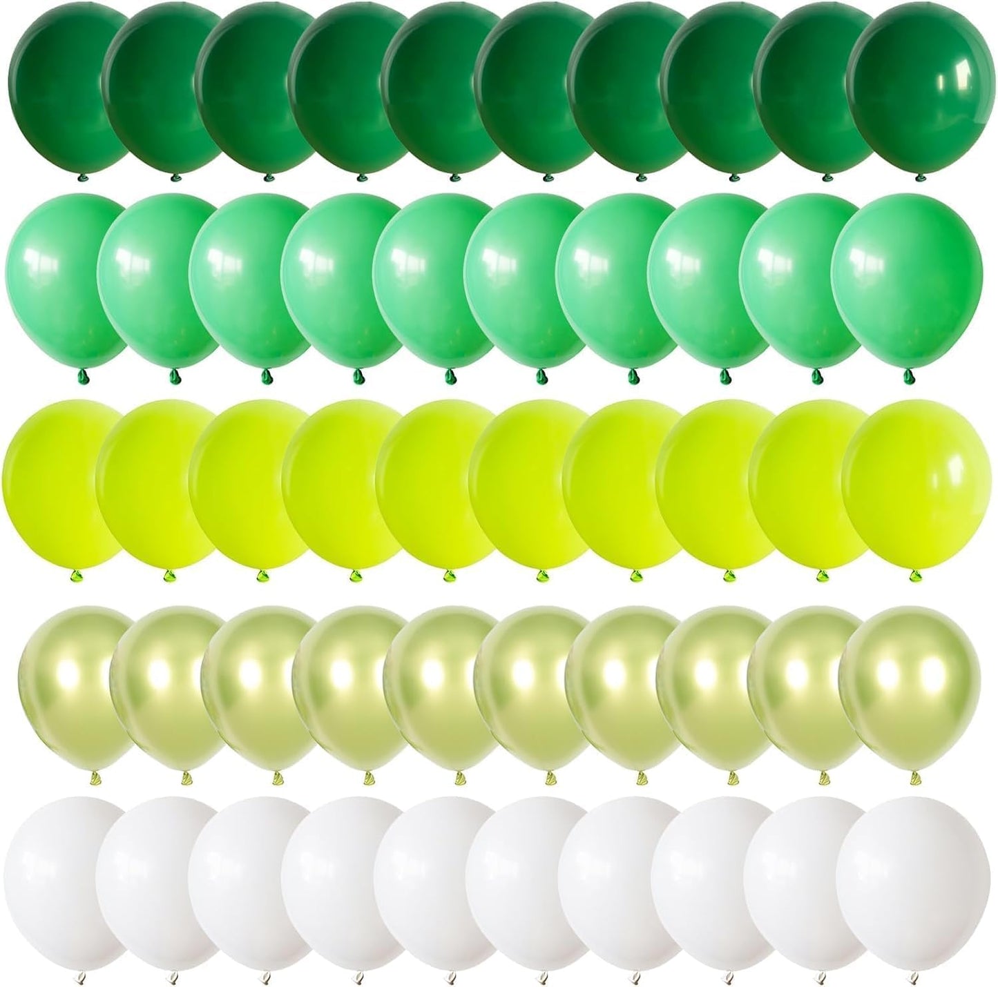 60PCS Green Party Balloons, Dark Green Emerald Green Lime Greens Chrome Metallic Greens and White Latex Balloon, for Greens Themed Birthday Jungle Safari Party Supplies St. Patrick's Day Decoration
