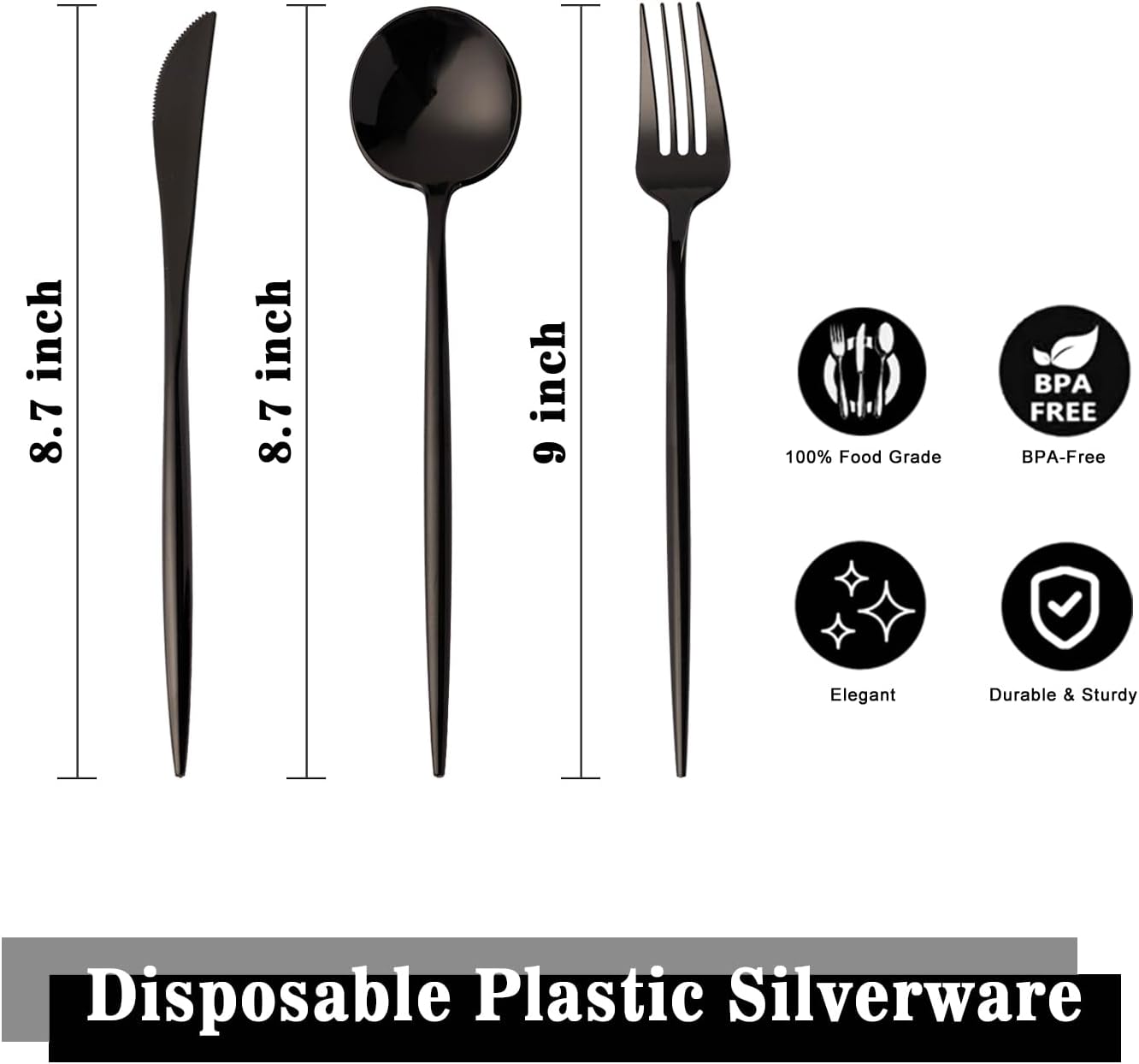 180PCS Black Plastic Silverware,Heavy Duty Disposable Utensils Include 60 Forks,60 Spoons and 60 Knives,Black Cutlery Plastic Silverware Sets for Party, Birthday,Wedding