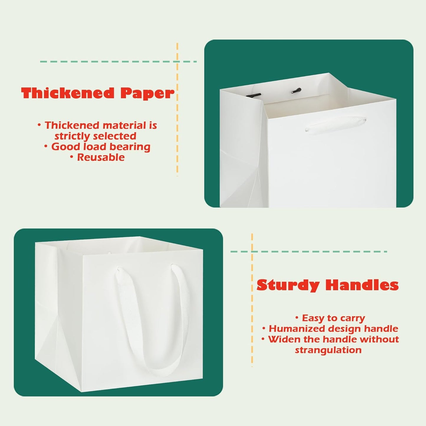 ADIDO EVA White Square Gift Bags Medium Size Square Bottom Paper Bags with Handles for Party Favor, Shopping Bag (10x10x10 In, 10 CT)