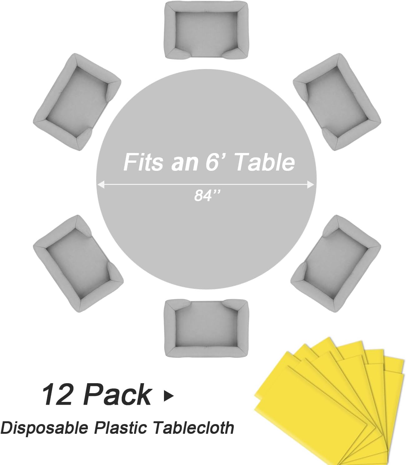 QIKSION Yellow Round Tablecloth 12 Pack, 84 Inch Plastic Table Cover Disposable for Parties