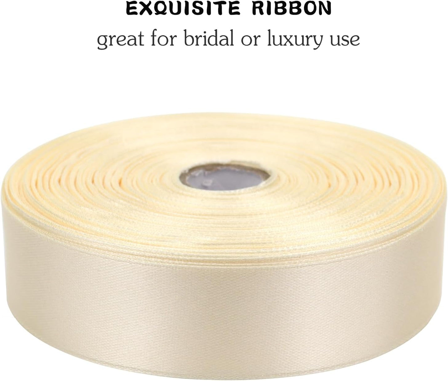 Rice White Solid Satin Ribbon 1 Inch 50 Yards Solid Polyester Fabric Ribbon for Gift Wrapping Wedding Christmas Baby Shower Birthday Party Decoration Handmade Immortal Flower Craft