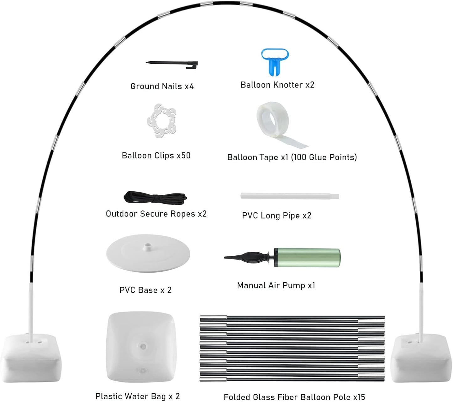 Improved Balloon Arch Kit, 10ft Wide & 9ft Tall Adjustable Balloon Arch Stand with Thicken Water Fillable Base, 50pcs Balloon Clip, Balloon Pump, Ground Nails for Wedding, Graduation, Birthday Party