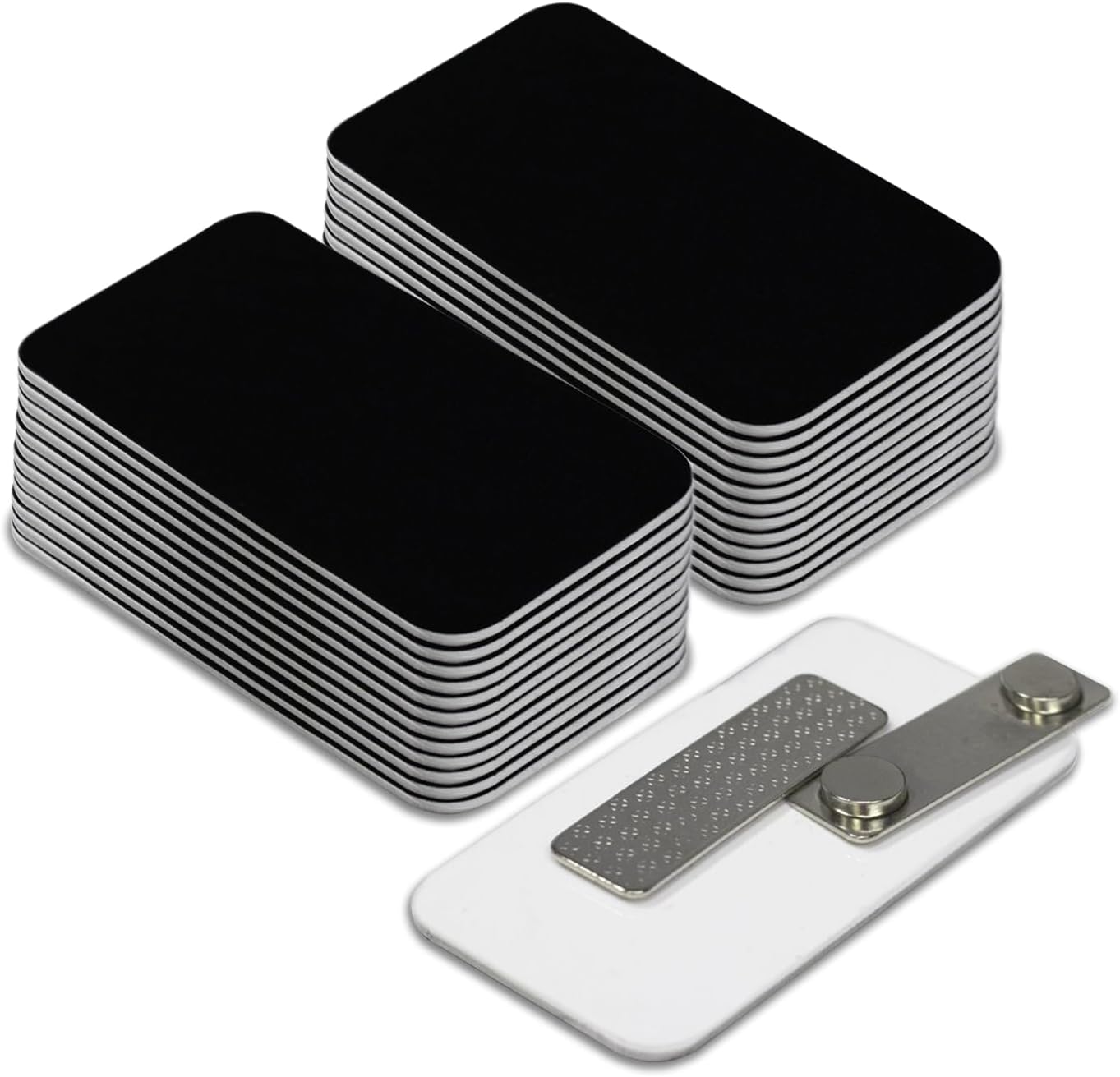 Black Name Tag Blanks – 25 Pack, 1.5" x 3", Round Corners, DIY Engravable Plastic Badges with Magnetic Backing – All Quality Badges
