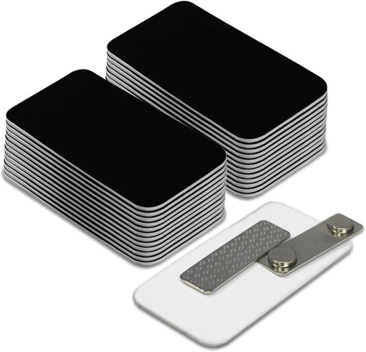 Black Name Tag Blanks – 25 Pack, 1.5" x 3", Round Corners, DIY Engravable Plastic Badges with Magnetic Backing – All Quality Badges