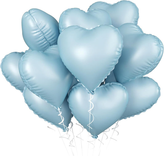 Baby Blue Heart Balloon, 10PCS Blue Foil Heart Balloons, 18inch Pastel Blue Heart Shape Balloons Helium Birthday Party Decorations for Boys Girls Brithday Party, Valentines Day, Wedding, Anniversary