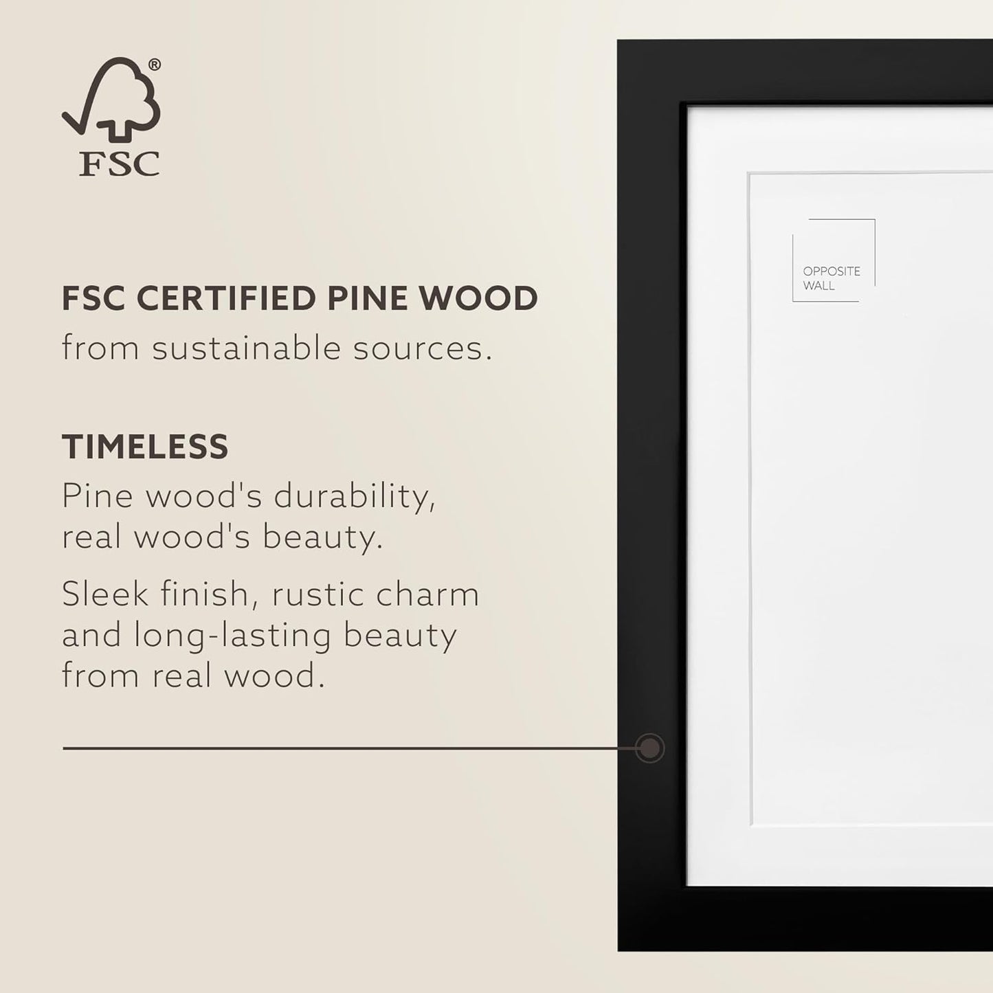 Opposite Wall - 50x70 cm - Black Solid Wood Picture Frame - Lightweight, Versatile & Shatterproof - Wall Hanging Photo or Poster Frame - Wall Decor for Office, Gallery & Home, 19 3/4 x 27 1/2 in