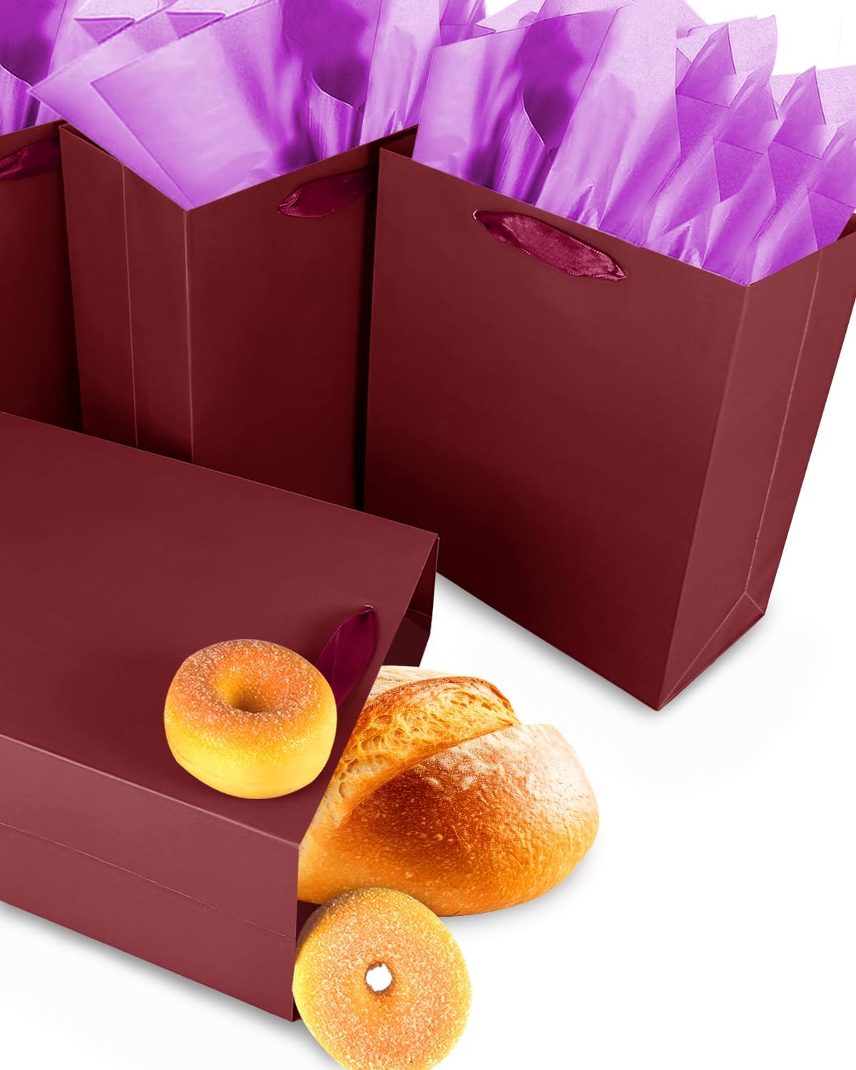 Gcardist Ripe Brown Gift Bags with Tissue Paper for Wedding, Birthday, Party Supplies-7.9"x4.3"x9.6" Medium Size Cardboard Gift Bags（5pcs Bags +10pcs Tissue Paper ）
