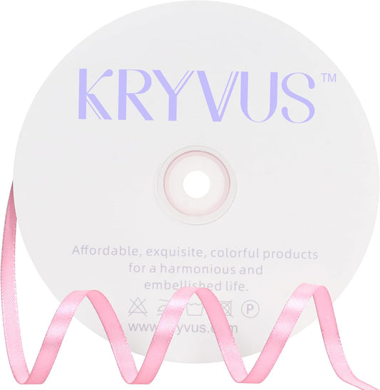 Rose Pink Satin Ribbon 1/4 inch X Continuous 100 Yards, Single Face Polyester Ribbon Perfect for Gift Wrapping, Flower Bouquet, Wedding Decor, Crafts, Bow Making, Sewing and More