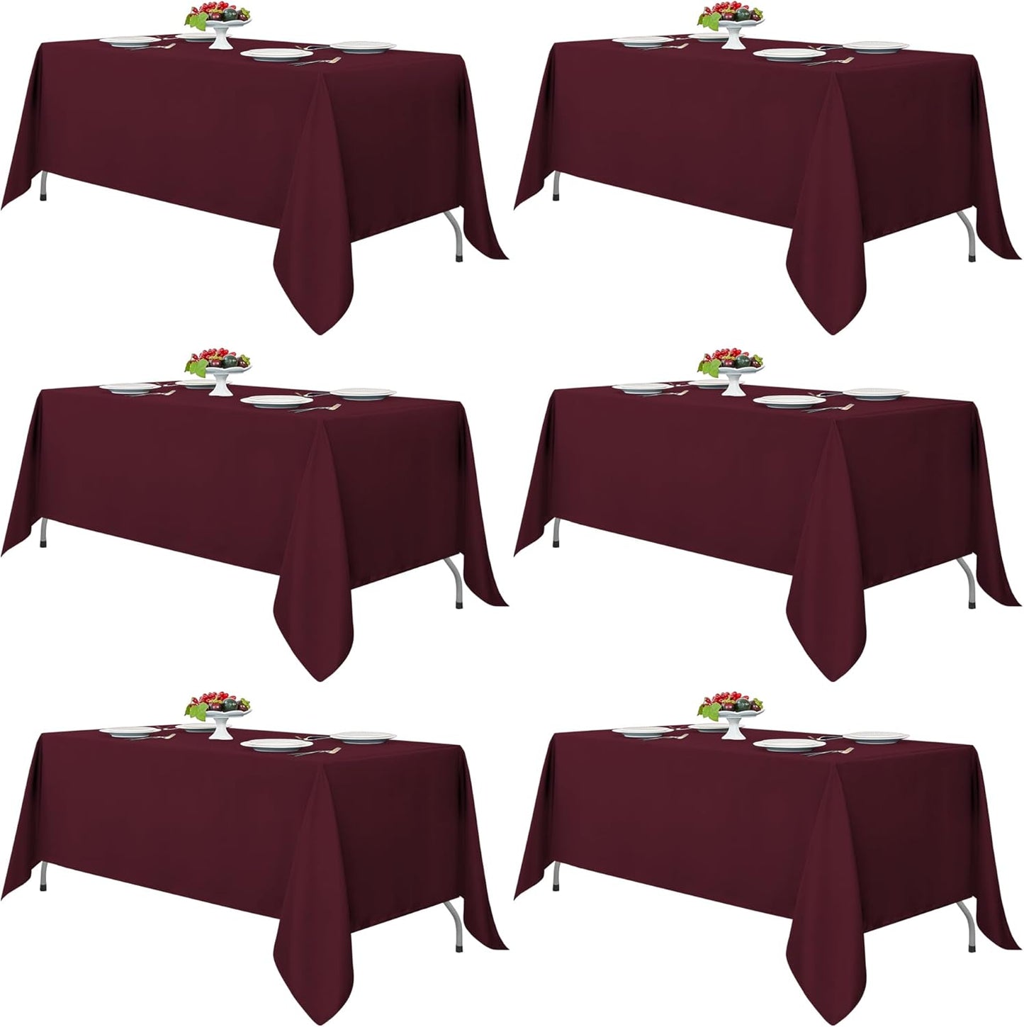 Fitable Burgundy Rectangle Tablecloths for 6 Foot Tables, 6 Pack - 70 x 108 Inches - Stain Resistant and Washable Table Clothes, Polyester Fabric Table Covers for Wedding, Party, Banquet, Buffect