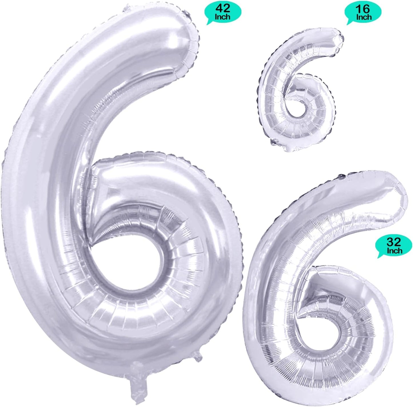GOER Silver Foil Balloons Number 6,Huge Number Balloons for 6th Birthday Party Supplies Anniversary Decorations(3 pcs,42 inch,32 inc,16inch)