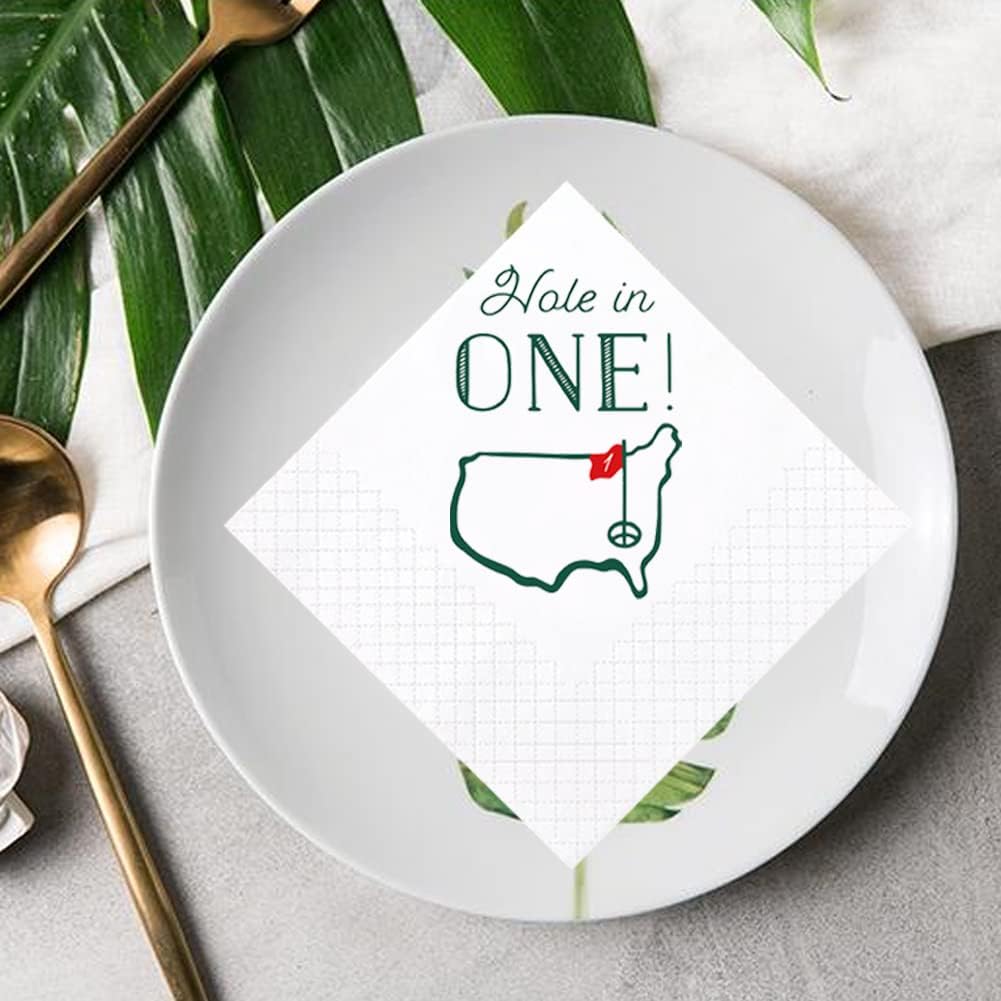 Golf Cocktail Napkins, 100 Pack Hole in One First Birthday Golf Themed Paper Disposable Cocktail Beverage Napkins for Baby 1st Hole In One Birthday Decorations 2-Ply, 5x5 Inches (Hole in One)