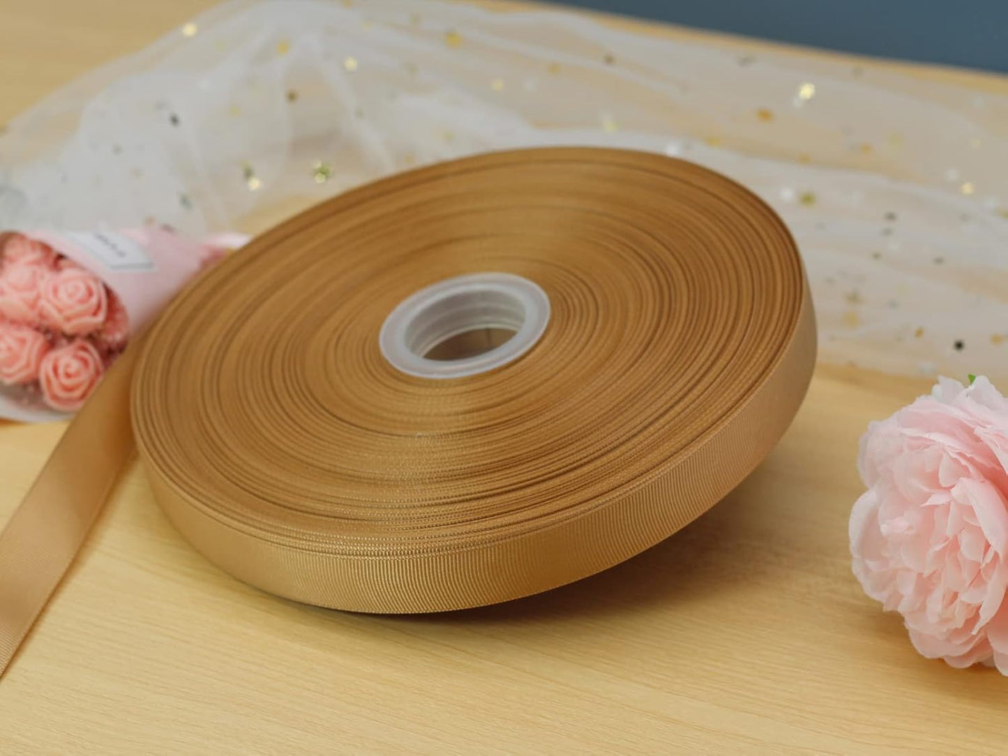 Jesep One Roll 100 Yards 3/4" Soild Grosgrain Ribbon Boutique Gift Wrapping Package Ribbon, DIY Crafts Bow Hair Headband Accessories Assorted Ribbon#835 (3/4" 20mm, Khaki)