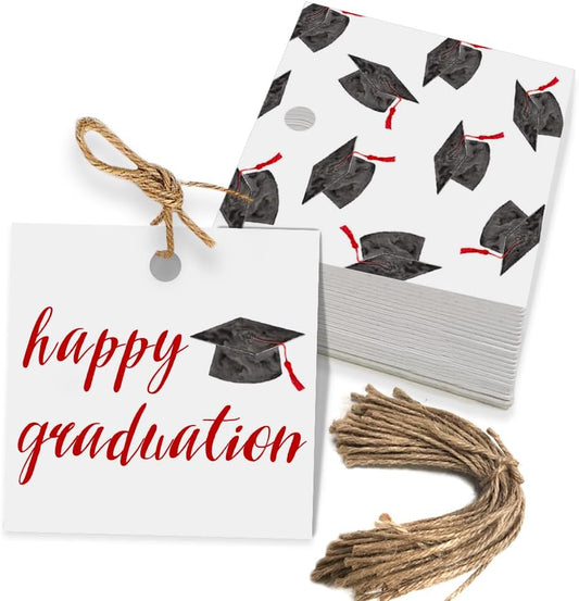 50 Pcs Graduation Gift Tags, Congrats Grad Party Favors Gift Tags for High School or Happy College Graduation Party Decoration Supplies (Red, 2.2 * 2.2)