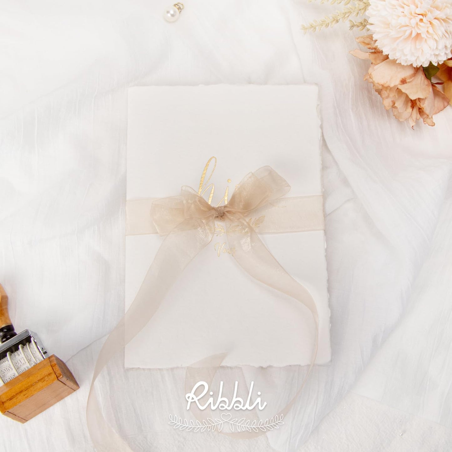 Ribbli Champagne Organza Ribbon,1 Inches x Continuous 50 Yard, Champagne Sheer Ribbon for Gift Wrapping,Cookie Wrapping,Wedding Decoration,All Crafting and Sewing