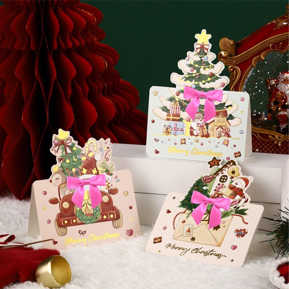 2.5" Hgzgch Pink Satin Ribbon Bow for Gift Wrapping, Premade Bows for Crafts, Cake, Party Favors, Handmade Bows with Double-Sided Tape, Self Adhesive Gift Bows for Presents, Treats, Christmas - 50pcs