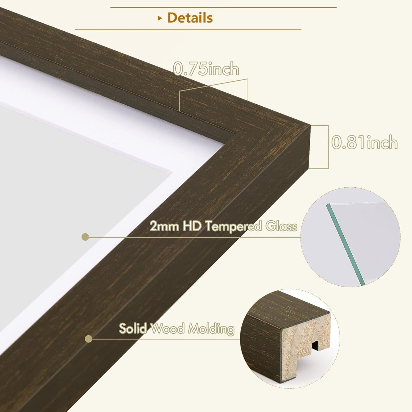 Golden State Art Photo Booth Picture Frame - 8.5x11 Frame with White Mat for 4 2X6 Film Strip Picture Display - Solid Wood with Tempered Glass - Dark Brown (1 Pack)