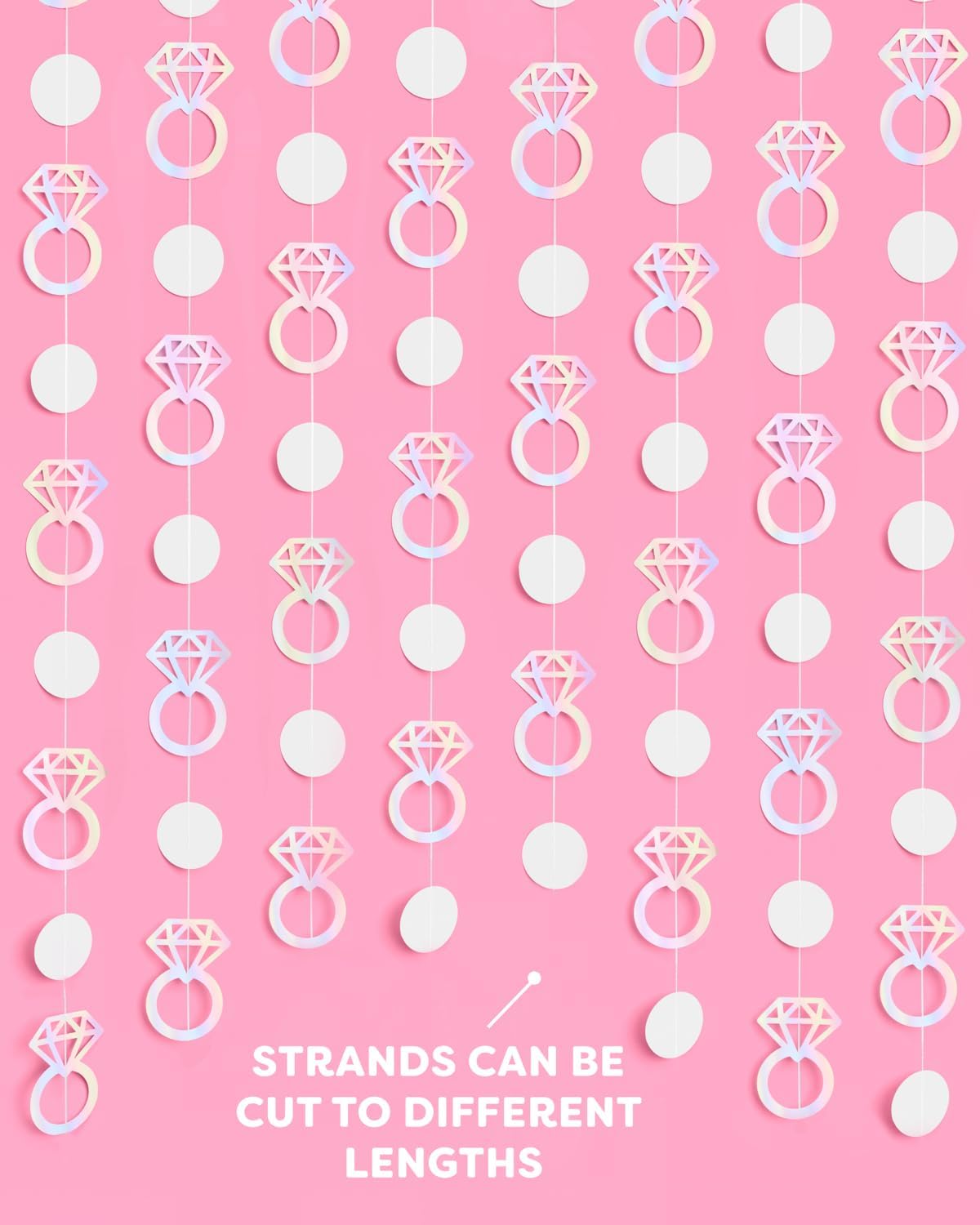 xo, Fetti Iridescent Engagement Ring Garland - 4 pcs, 12' | Bachelorette Decorations, Tying The Knot Bride Bach Decor, Engagement Party Photo Booth Backdrop, Proposal Supplies